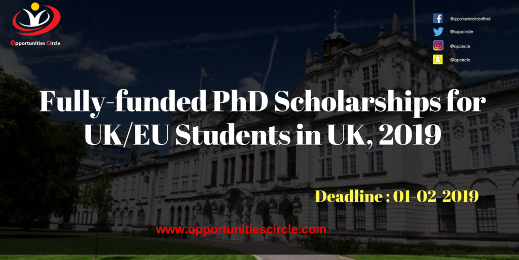 Fully-funded PhD Scholarships for UK/EU Students in UK, 2019