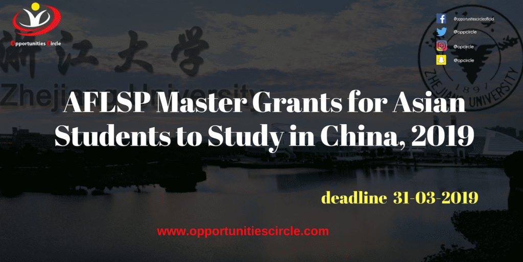 AFLSP Master Grants for Asian Students to Study in China, 2019