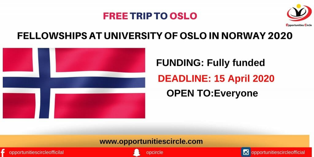 Fellowships at University of Oslo in Norway 2020