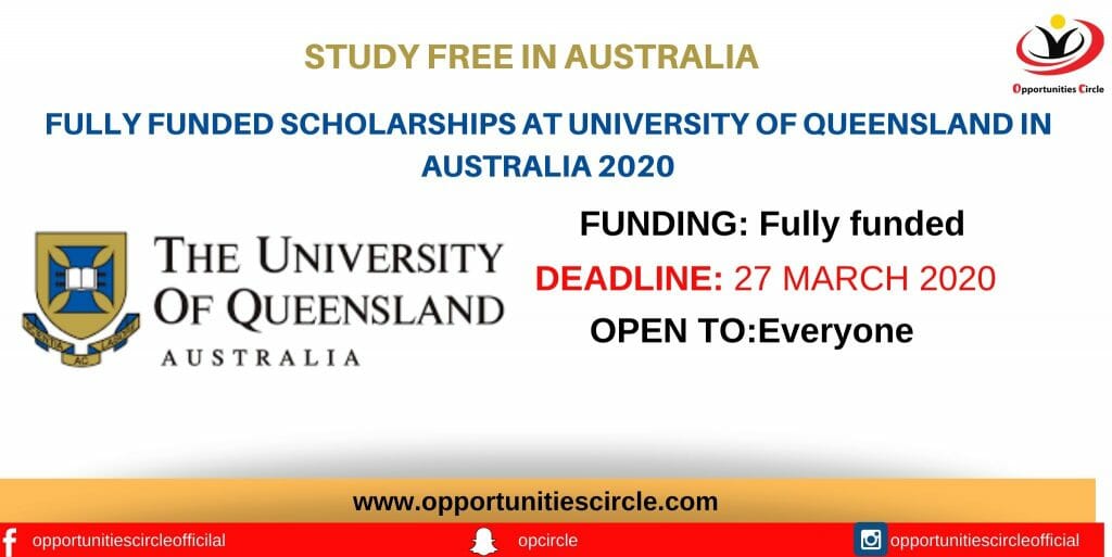 Fully Funded Scholarships at University of Queensland in Australia 2020