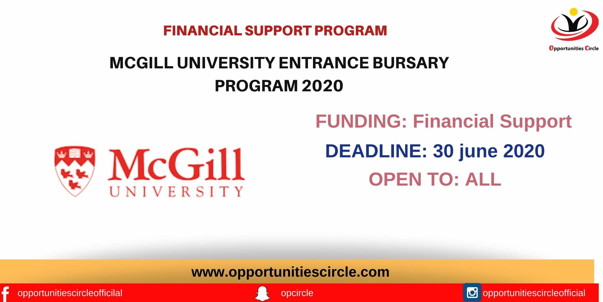 McGill University Entrance Bursary Program 2020 Opportunities Circle