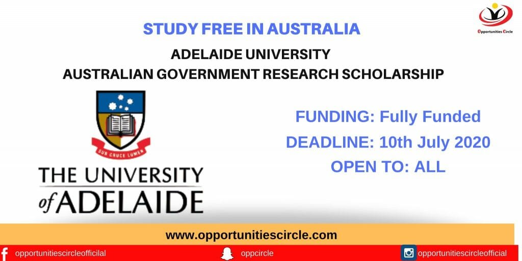 Fully Funded Australian Government Research Scholarship, AtAdelaide University 2021