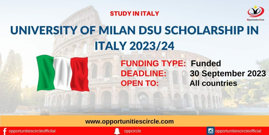 University of Milan DSU Scholarship 2023/24