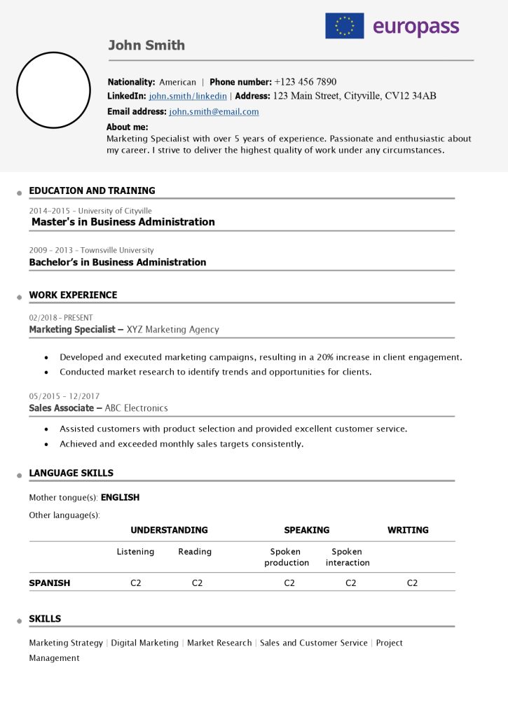 Europass CV template