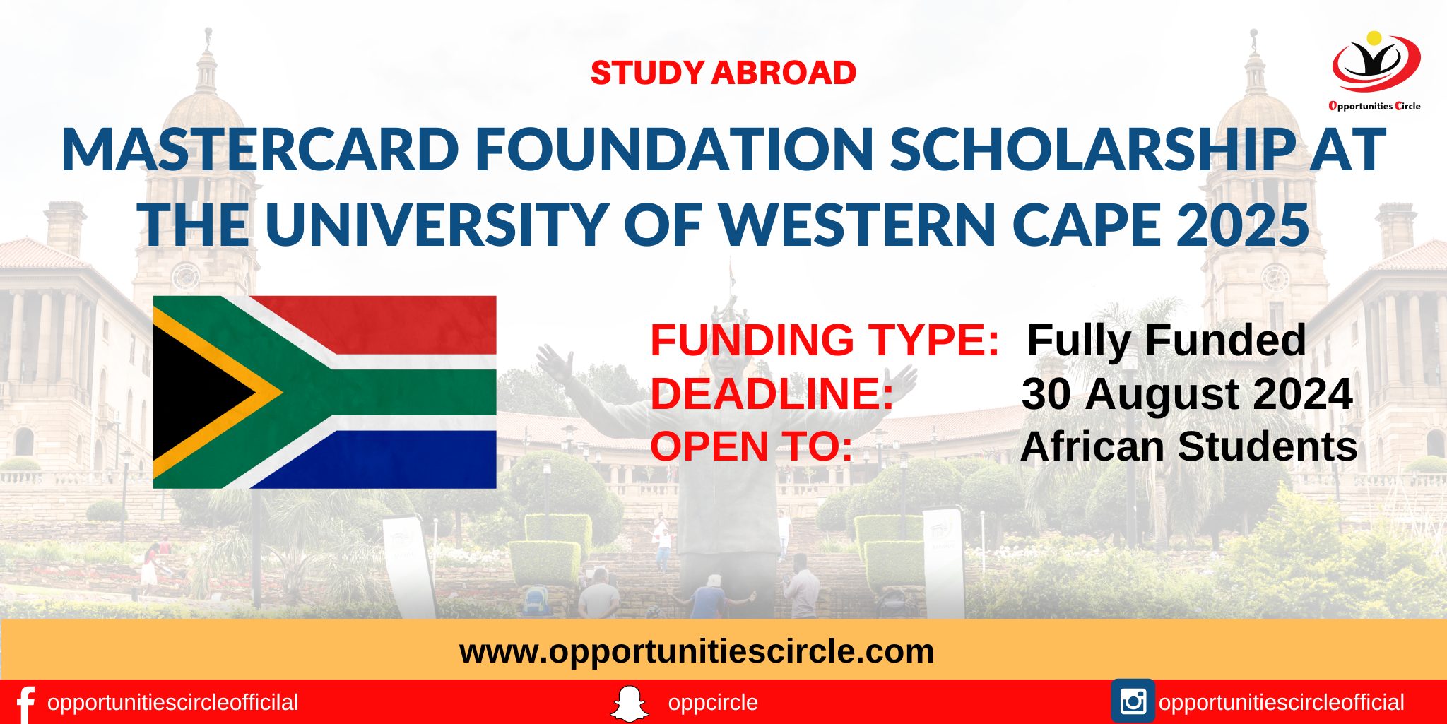 Mastercard Foundation Scholarship at the University of Western Cape 2025 Opportunities Circle