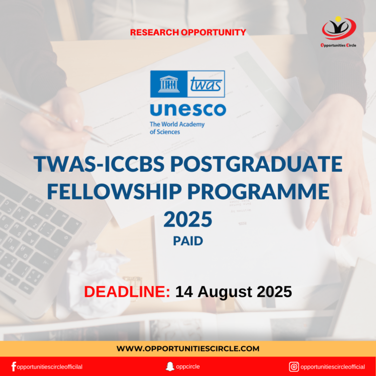TWAS-ICCBS Postgraduate Fellowship Programme 2025