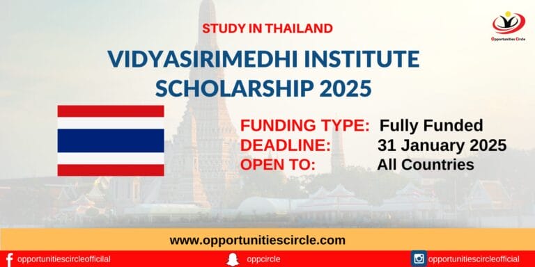 Vidyasirimedhi Institute Scholarship 2025 in Thailand