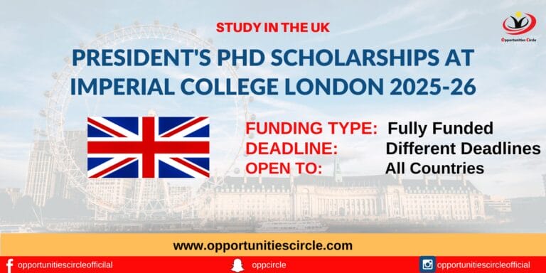 President's PhD Scholarships at Imperial College London 2025-26