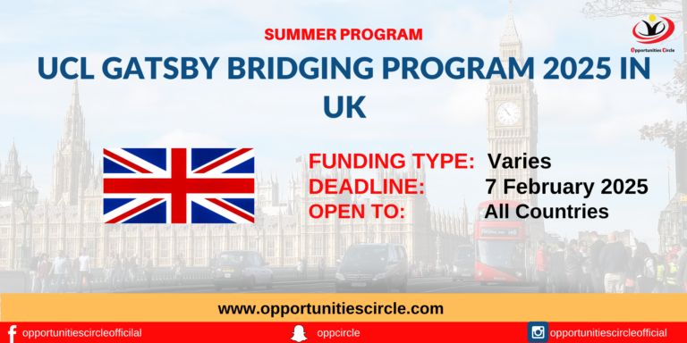 UCL Gatsby Bridging Program 2025 in UK