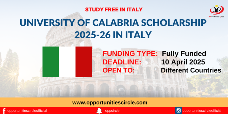 University of Calabria Scholarship 2025-26 in Italy