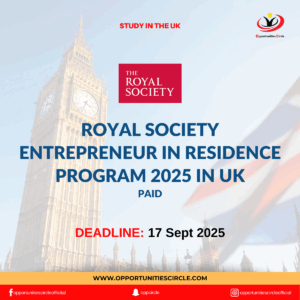 Royal Society Entrepreneur in Residence Program 2025 in UK