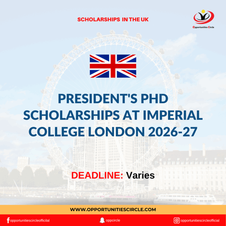 President's PhD Scholarships at Imperial College London 2026-27