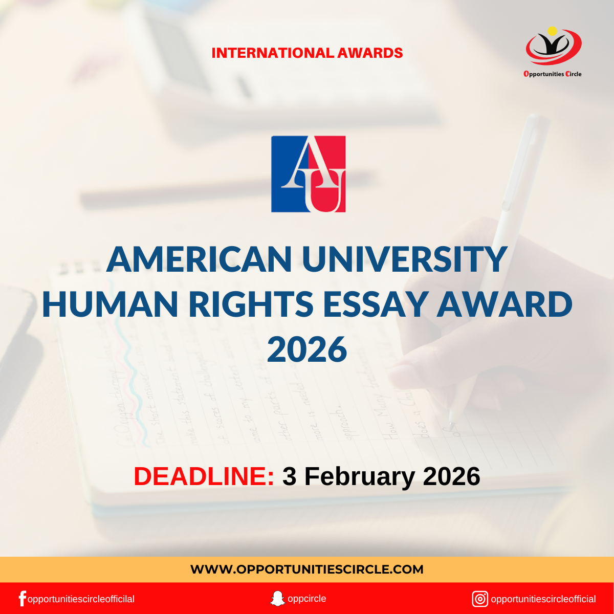 American University Human Rights Essay Award 2026 - Opportunities Circle