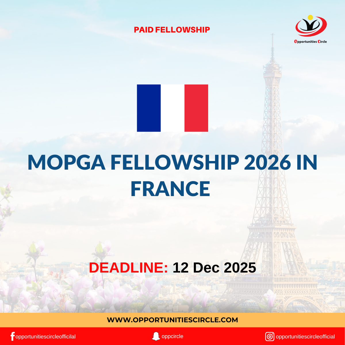 MOPGA Fellowship 2026 in France | Paid Fellowship - Opportunities Circle