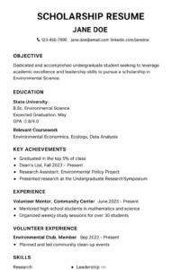 Scholarship Resume Example