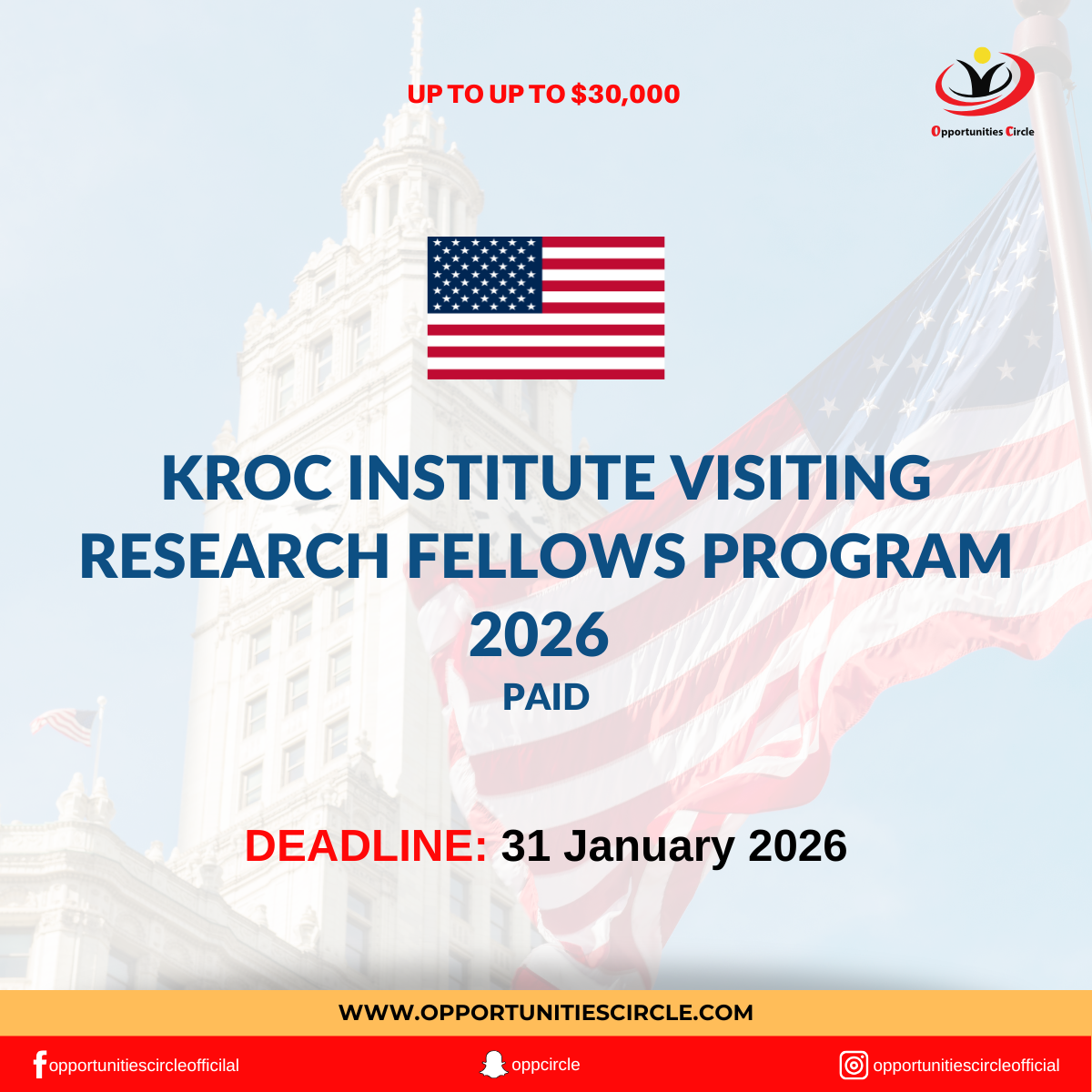 Kroc Institute Visiting Research Fellows Program 2026 | Up to $30,000 -  Opportunities Circle