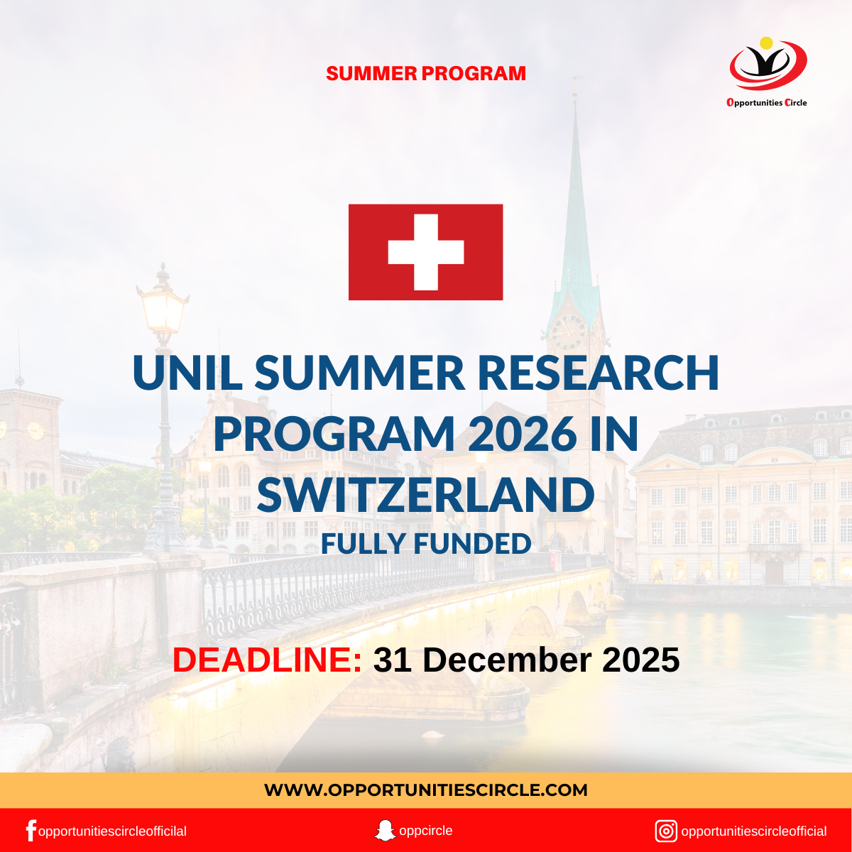 UNIL Summer Research Program 2026 in Switzerland - Opportunities Circle