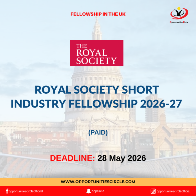 Royal Society Short Industry Fellowship 2026-27