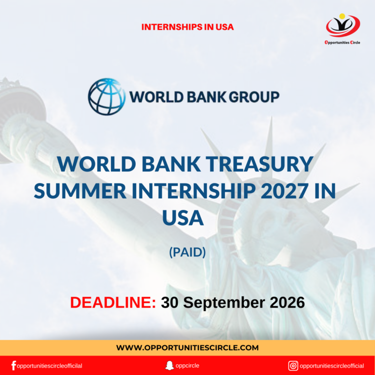 World Bank Treasury Summer Internship 2027 in USA