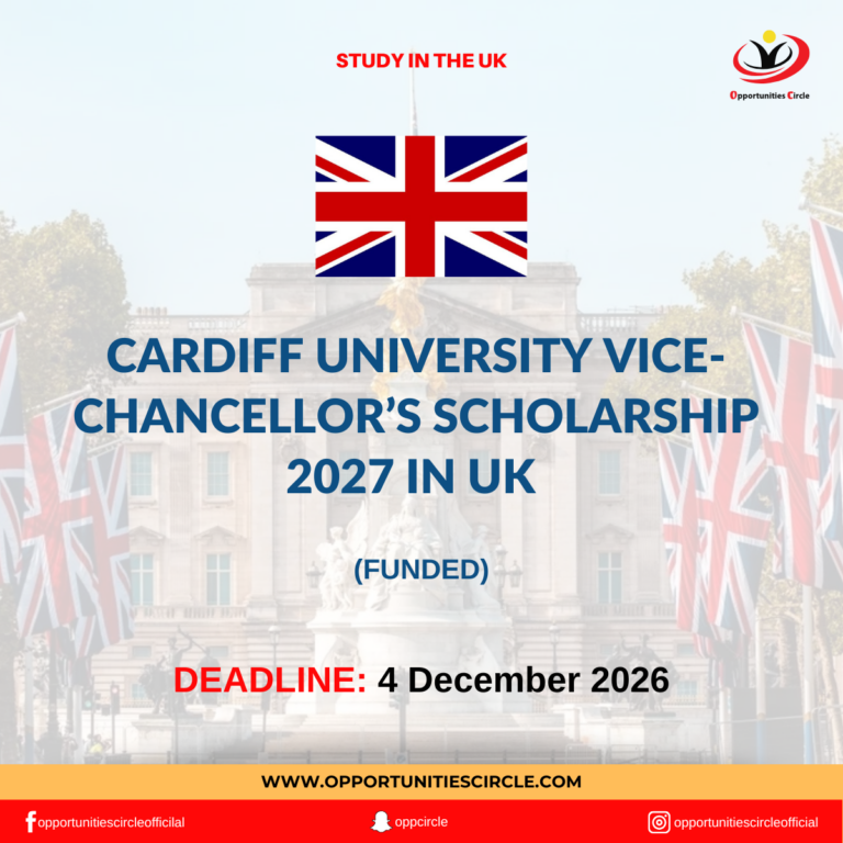 Cardiff University Vice-Chancellor’s Scholarship 2027 in UK