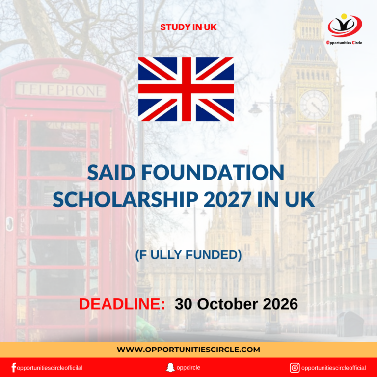 Said Foundation Scholarship 2027 in UK