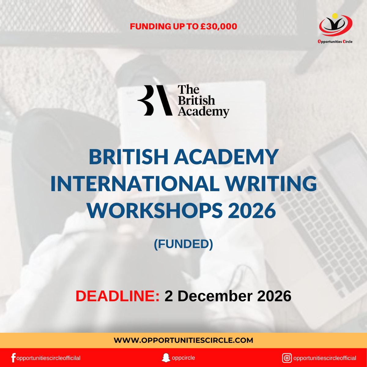 British Academy International Writing Workshops 2026 | Up to £30,000