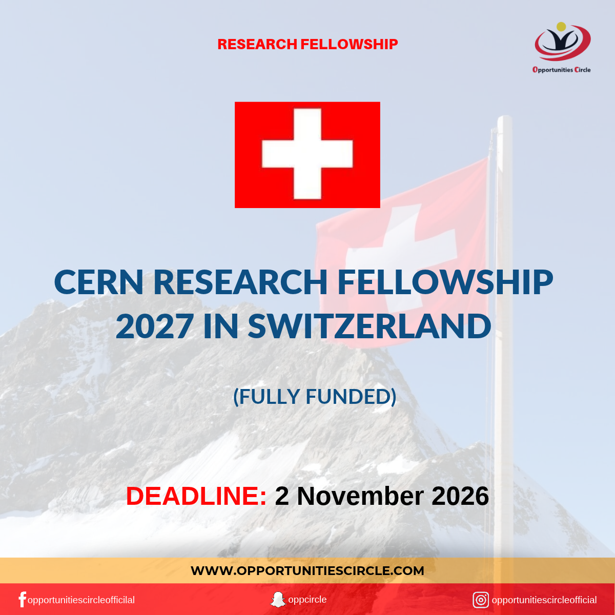 CERN Research Fellowship 2027 in Switzerland