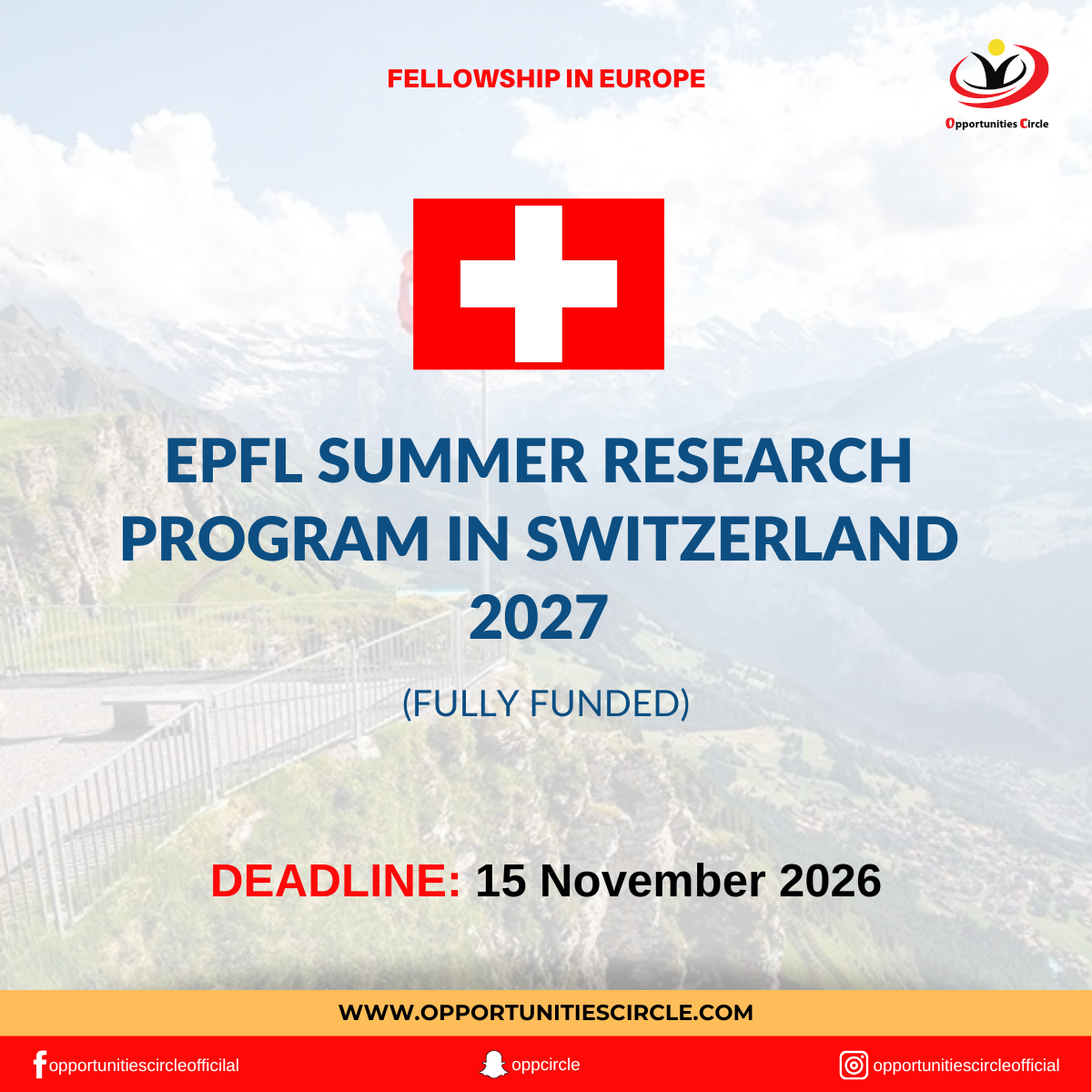 EPFL Summer Research Program in Switzerland 2027 | Fully Funded