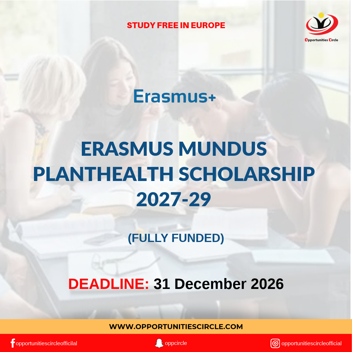 Erasmus Mundus PlantHealth Scholarship 2027-29 | Fully Funded