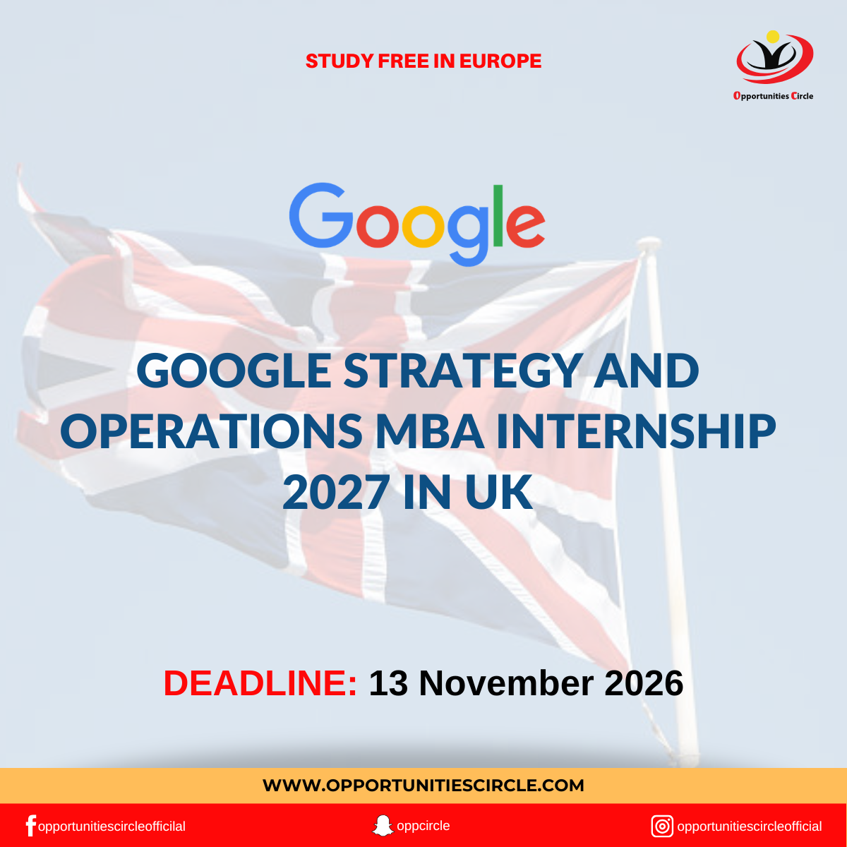 Google Strategy and Operations MBA Internship 2027 in UK