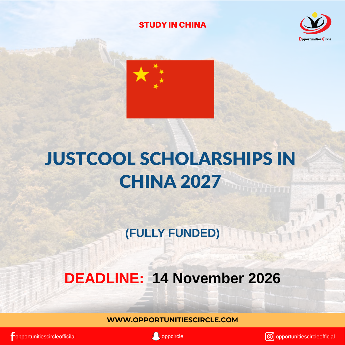 JUSTCOOL Scholarships in China 2027 | Fully Funded