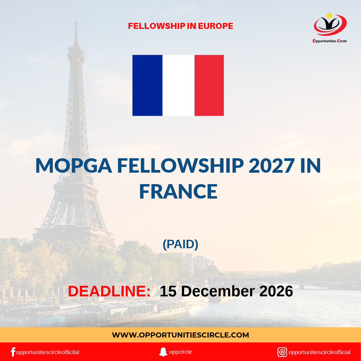 MOPGA Fellowship 2027 in France | Paid Fellowship