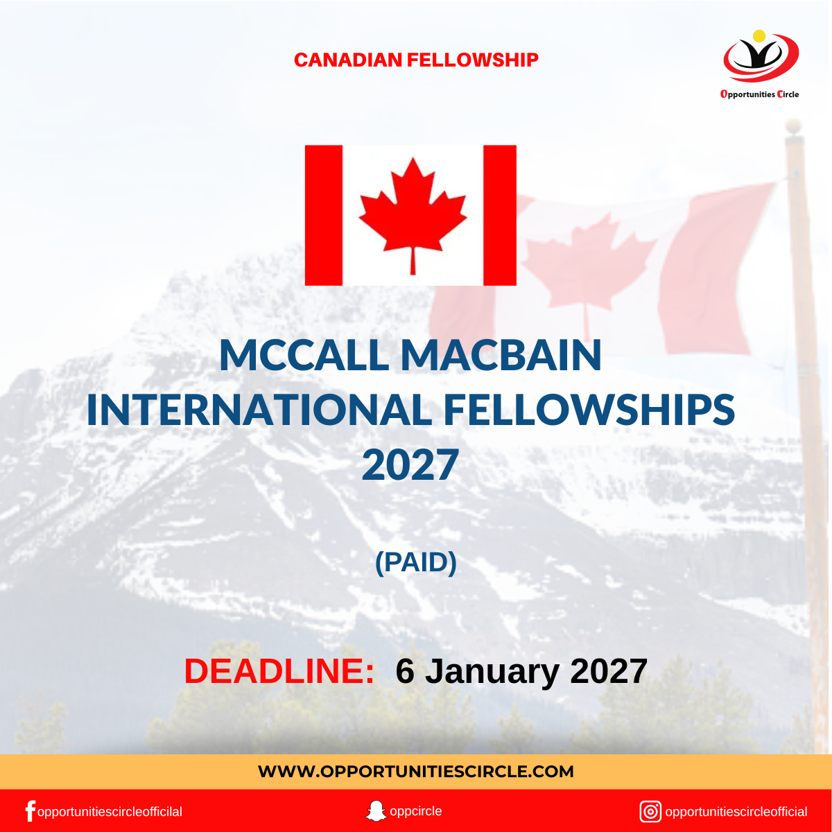 McCall MacBain International Fellowships 2027 | Paid Fellowship