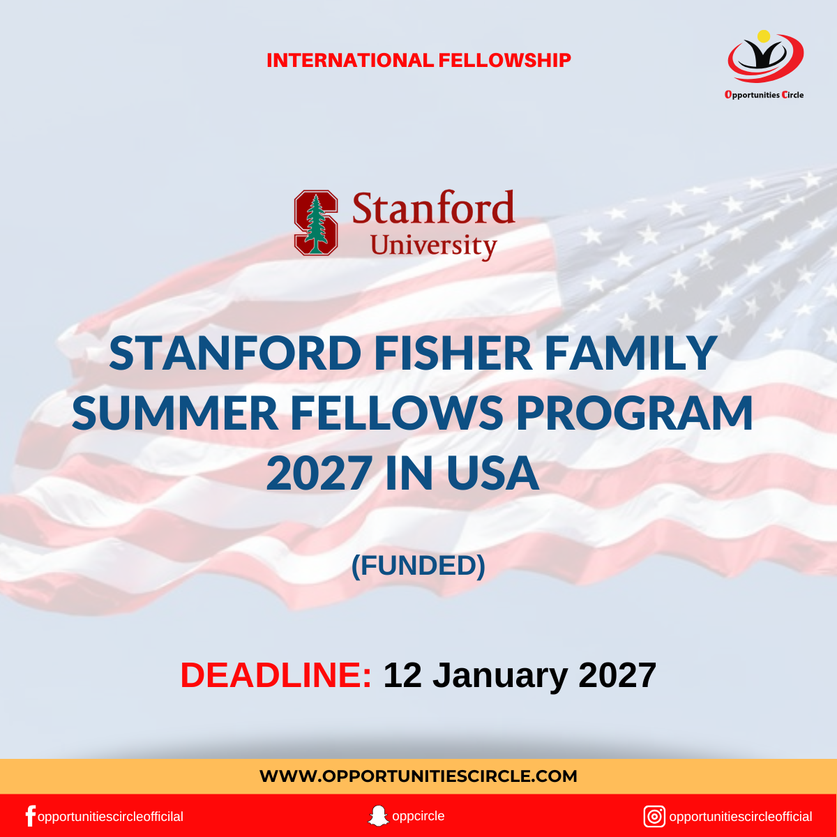Stanford Fisher Family Summer Fellows Program 2027 in USA