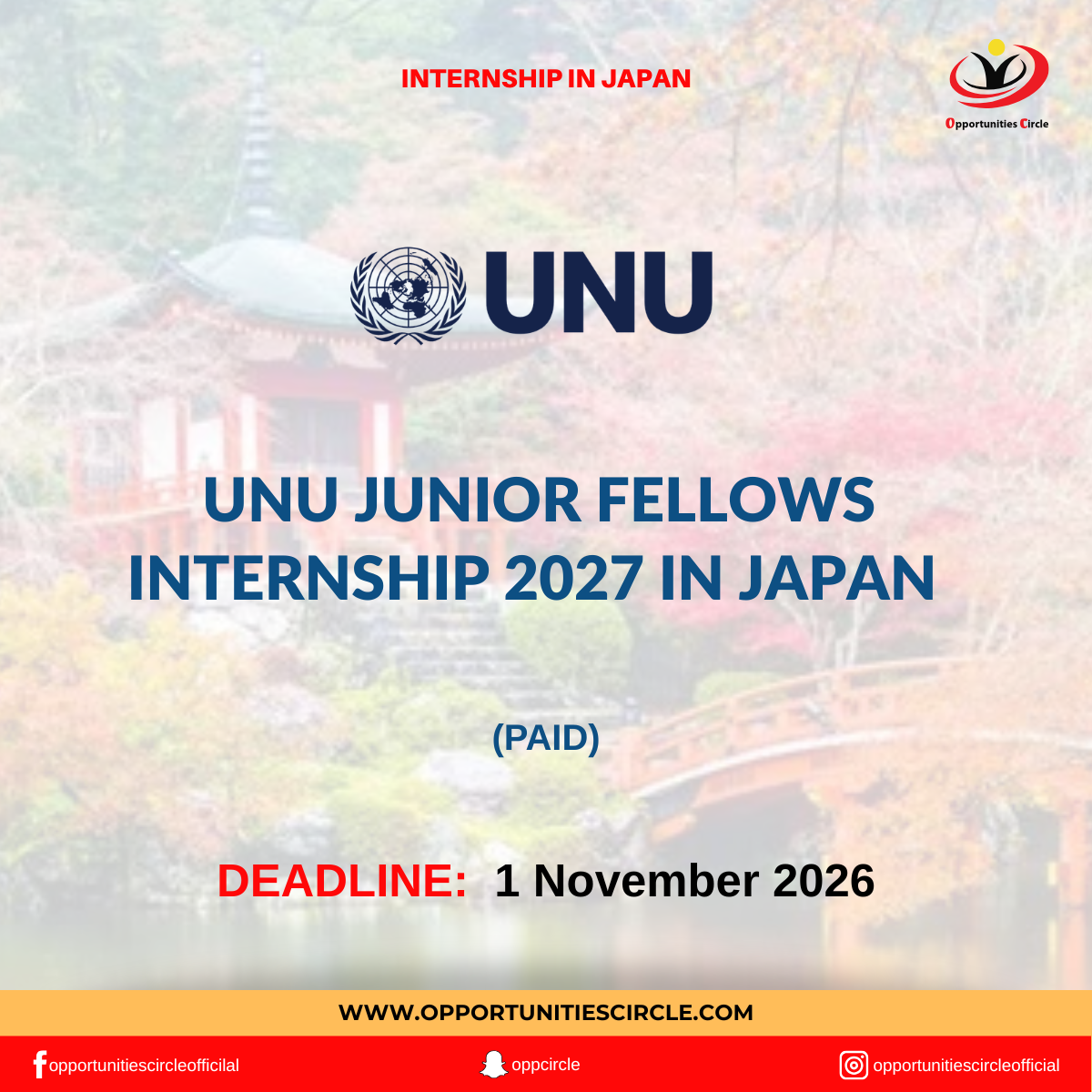 UNU Junior Fellows Internship 2027 in Japan